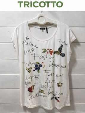 TRICOTTO White Graphic Tunic – Size L